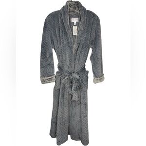 Carole Hochman Gray Plush Faux Fur Trim Long Robe NWT Size M